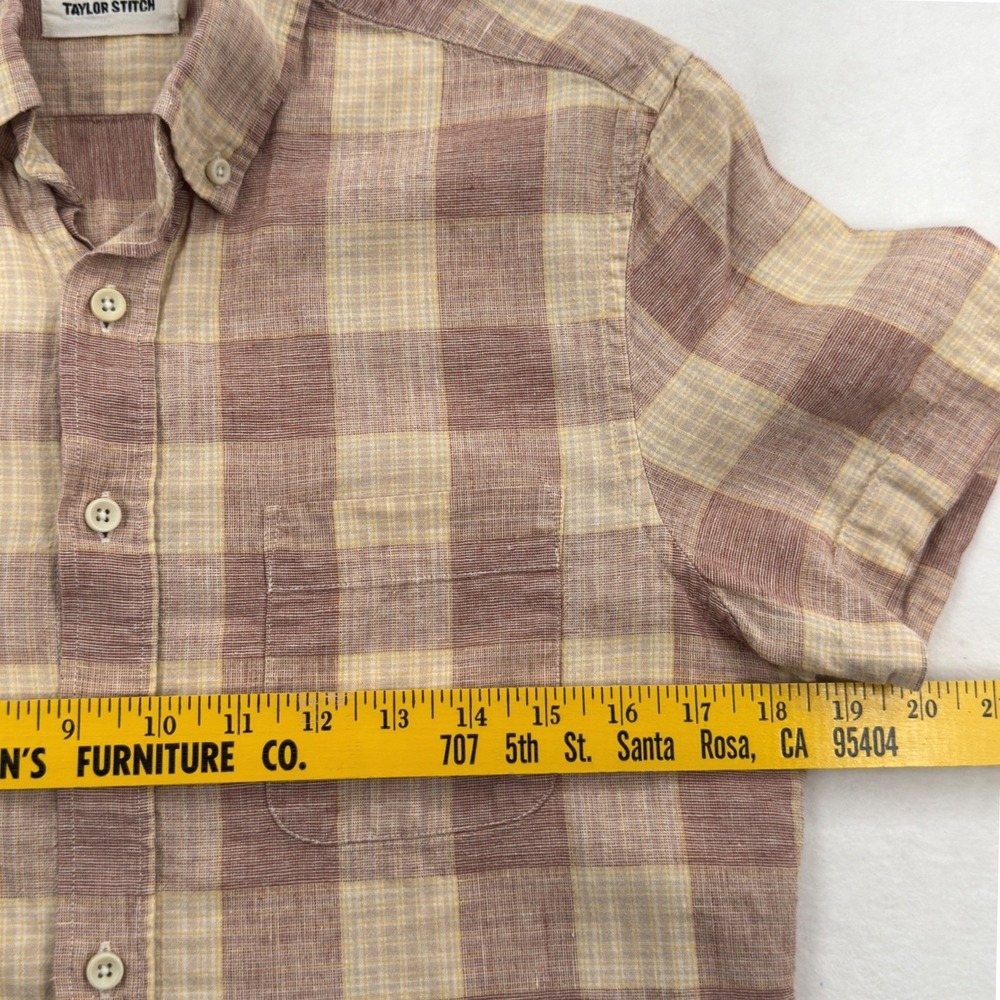 Taylor Stitch Mens Short Sleeve Jack Button Down Sz 36 Red Cream Check Plaid ORG - Picture 4 of 8